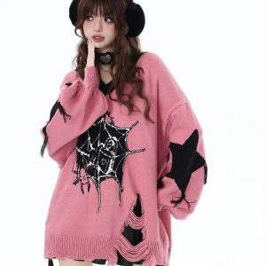 Spidercore Cozy Sweater - Cute 2000s Outfits, Y2K Fashion Inspiration