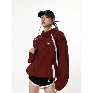 Sporty Red Zip-Up Jacket - Y2K Fashion, Cute 2000s Outfits, McBling Style