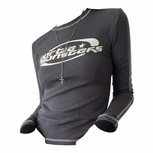 Star Aesthetic Ribbed Long Sleeve Top - Cute 2000s Fashion Inspiration