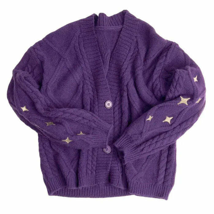 Star Embroidery Purple Cardigan: Perfect for Spring Outfits & Concerts