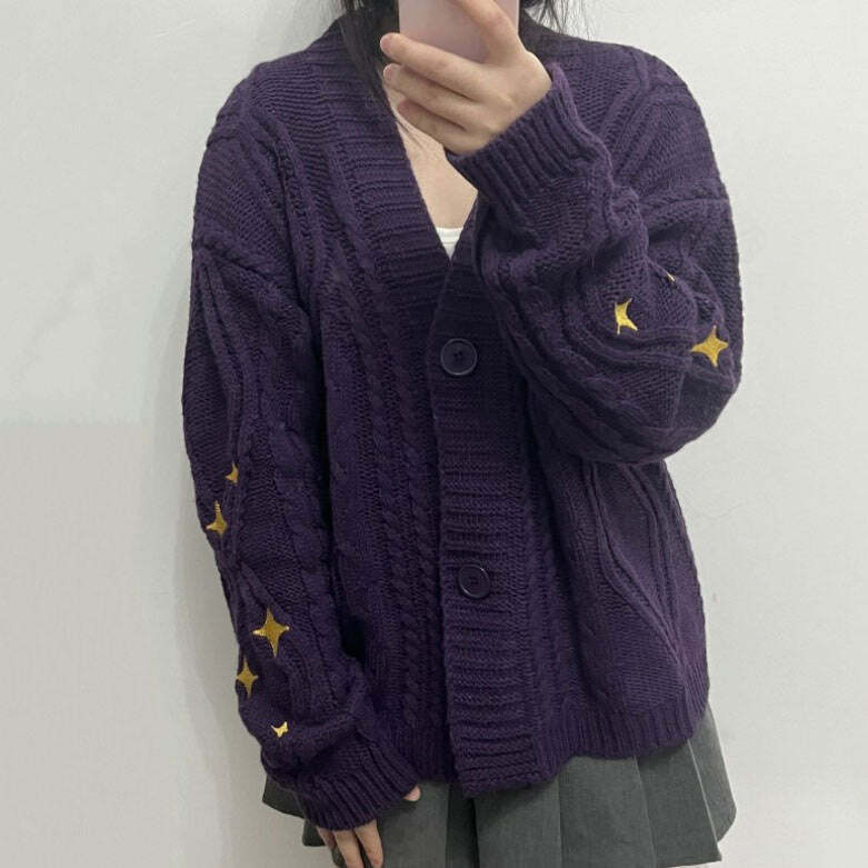 Star Embroidery Purple Cardigan: Perfect for Spring Outfits & Concerts