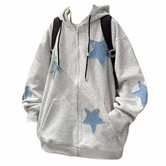 Star Patch Aesthetic Zip Up Hoodie - Trendy Outfit Ideas for Every Occasion