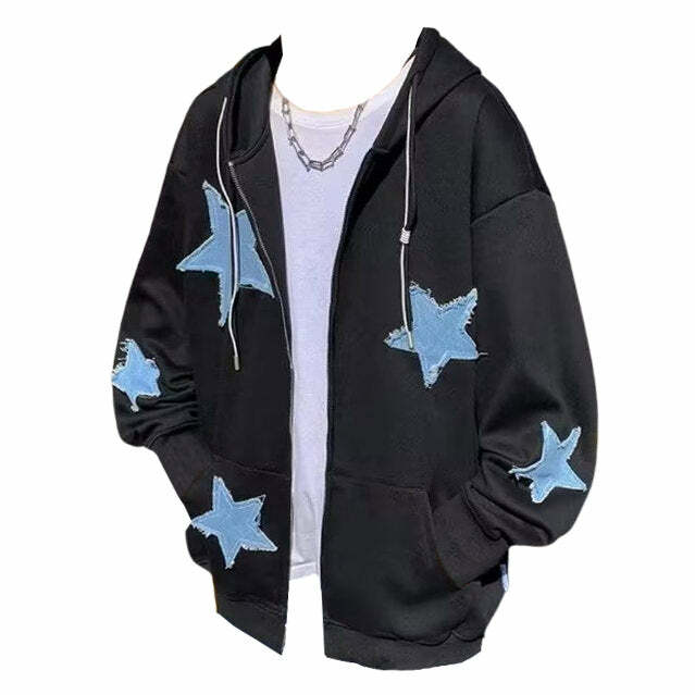 Star Patch Aesthetic Zip Up Hoodie - Trendy Outfit Ideas for Every Occasion