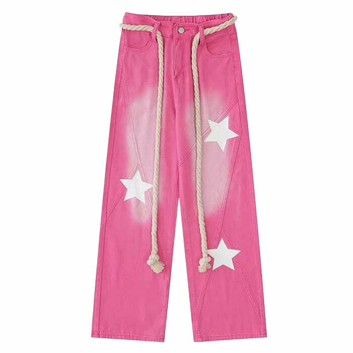 Star Print Y2K Pink Jeans: Trendy Outfit Ideas for Concerts & Casual Wear