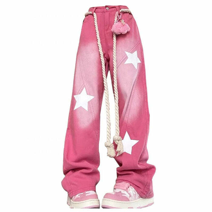 Star Print Y2K Pink Jeans: Trendy Outfit Ideas for Concerts & Casual Wear