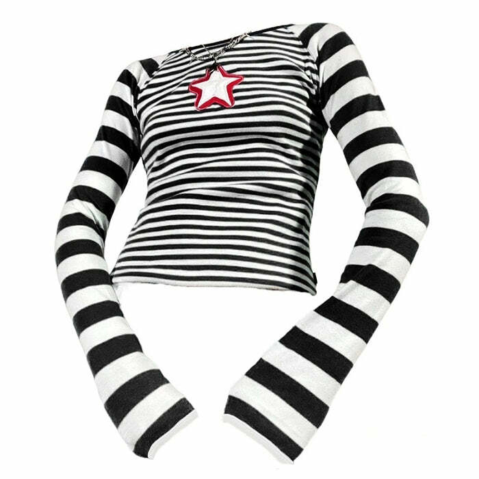 Star Striped Long Sleeve Top: Perfect for Casual Outfits & Concert Looks