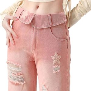 Starry Pink Distressed Jeans - Cute 2000s Outfits & Y2K Fashion Inspiration