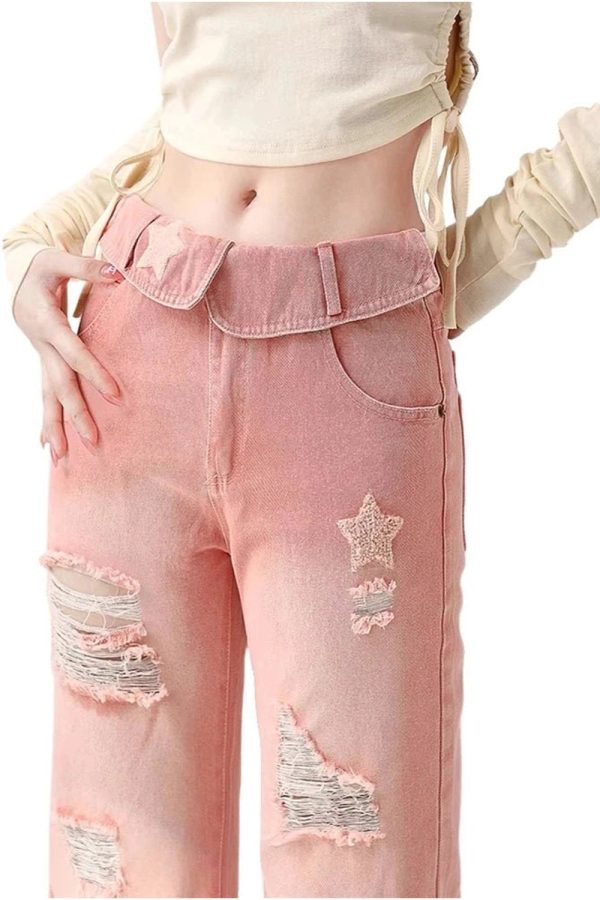 Starry Pink Distressed Jeans - Cute 2000s Outfits & Y2K Fashion Inspiration