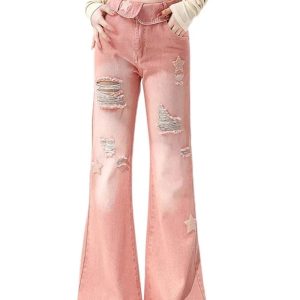 Starry Pink Distressed Jeans - Cute 2000s Outfits & Y2K Fashion Inspiration