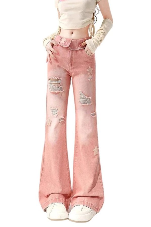 Starry Pink Distressed Jeans - Cute 2000s Outfits & Y2K Fashion Inspiration