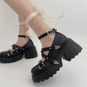 Studded Wing Accent Platform Shoes - Y2K Fashion, Cute 2000s Outfits