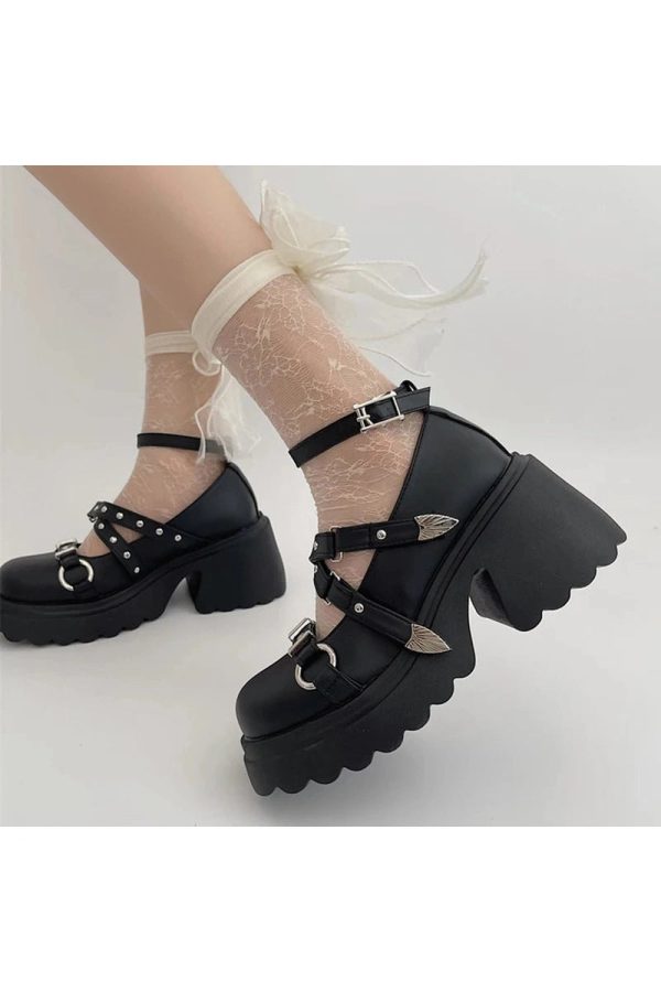 Studded Wing Accent Platform Shoes - Y2K Fashion, Cute 2000s Outfits