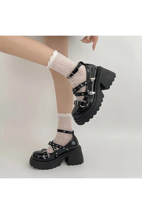 Studded Wing Accent Platform Shoes - Y2K Fashion, Cute 2000s Outfits