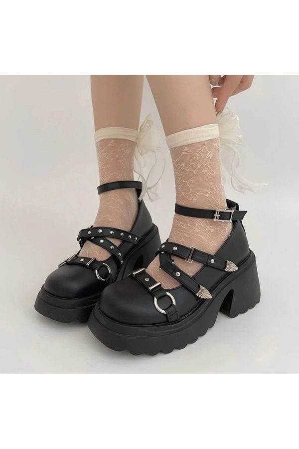 Studded Wing Accent Platform Shoes - Y2K Fashion, Cute 2000s Outfits