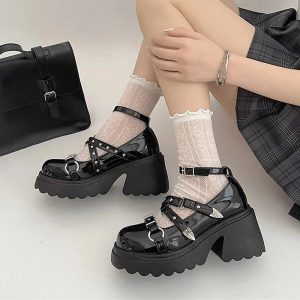 Studded Wing Accent Platform Shoes - Y2K Fashion, Cute 2000s Outfits