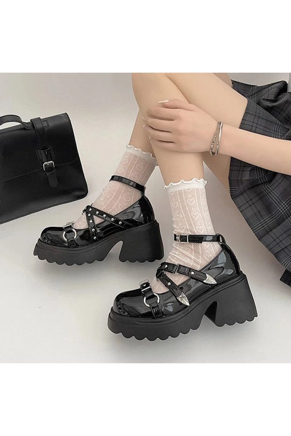 Studded Wing Accent Platform Shoes - Y2K Fashion, Cute 2000s Outfits