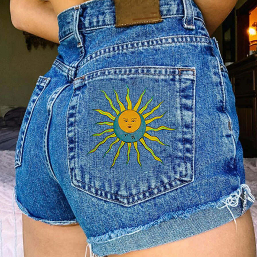 Sun and Moon Embroidered Shorts: Perfect for Spring Outfits & Concerts