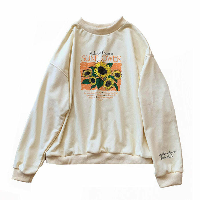 Sunflower Sweatshirt - Cute 2000s Outfits, Y2K Fashion Inspiration, Vintage Style