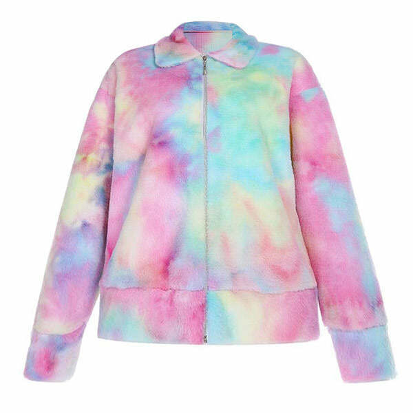 Tie Dye Teddy Jacket - Cute 2000s Outfits, Y2K Fashion Inspiration