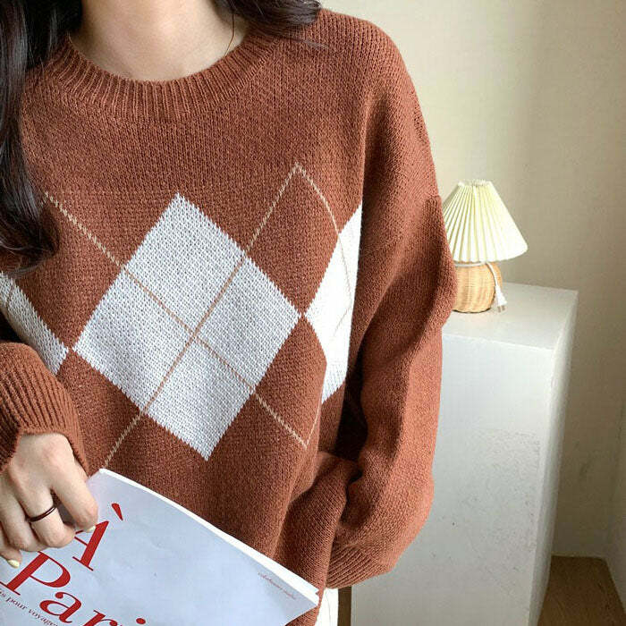 Too Well Brown Argyle Sweater: Perfect for Spring Outfits & Casual Looks