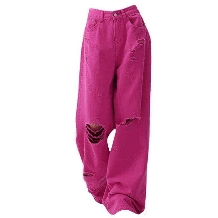 Trendy 00s Kids Pink Star Ripped Baggy Jeans for Stylish Outfit Ideas