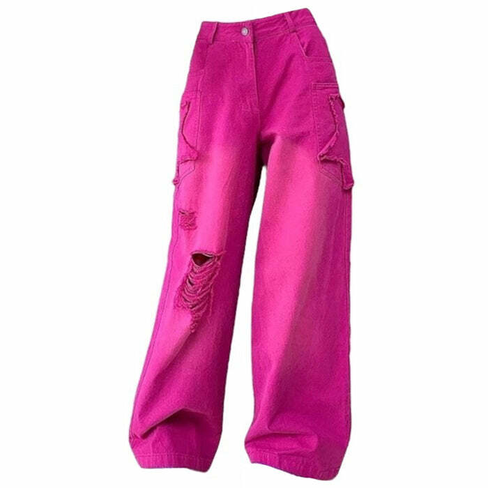 Trendy 00s Kids Pink Star Ripped Baggy Jeans for Stylish Outfit Ideas