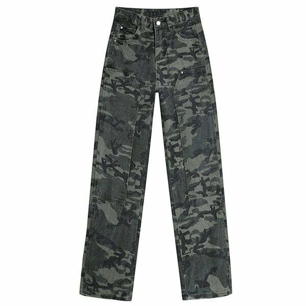 Trendy 90's Camouflage Cargo Jeans: Perfect for Casual Outfits & Concerts