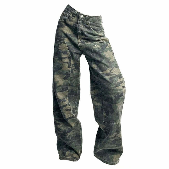 Trendy 90's Camouflage Cargo Jeans: Perfect for Casual Outfits & Concerts