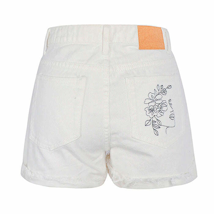 Trendy Aesthetic Outlines Embroidery Shorts for Stylish Spring Outfits