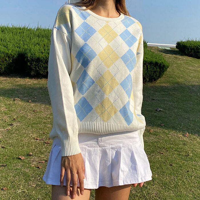 Trendy Argyle Check Pullover: Perfect for Spring Outfits & Casual Looks