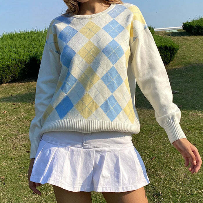 Trendy Argyle Check Pullover: Perfect for Spring Outfits & Casual Looks