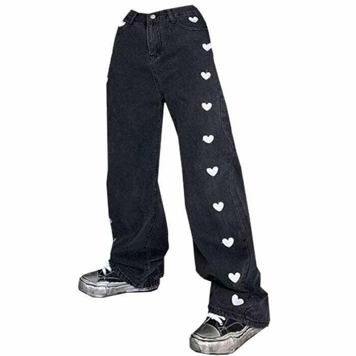 Trendy Black Hearts Jeans: Perfect for Concerts, Casual Outfits