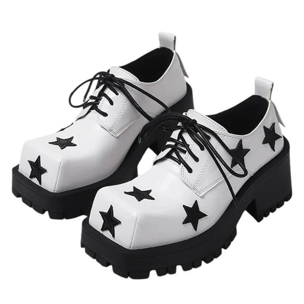 Trendy Black & White Star Platform Oxfords for Stylish Outfit Ideas