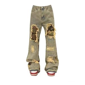 Trendy Camo Patchwork Distressed Jeans for Stylish Outfit Ideas