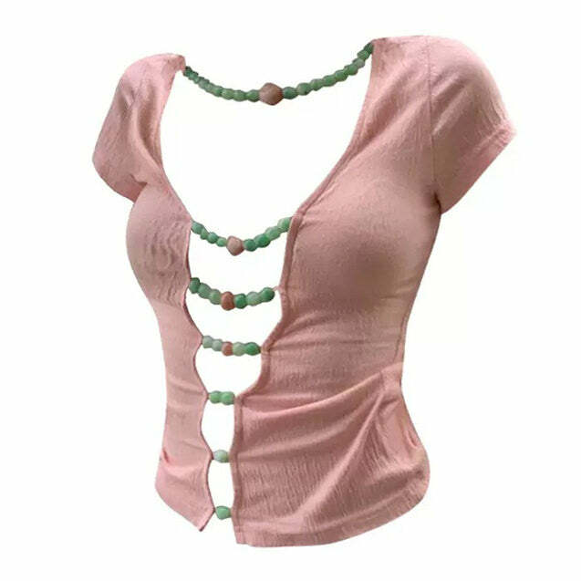 Trendy Candy Beads Split Top: Perfect for Concerts, Spring Outfits