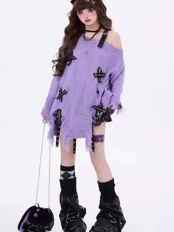 Trendy Candy Chains Distressed Sweater: Perfect for Casual Outfits