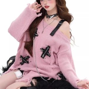 Trendy Candy Chains Distressed Sweater: Perfect for Casual Outfits