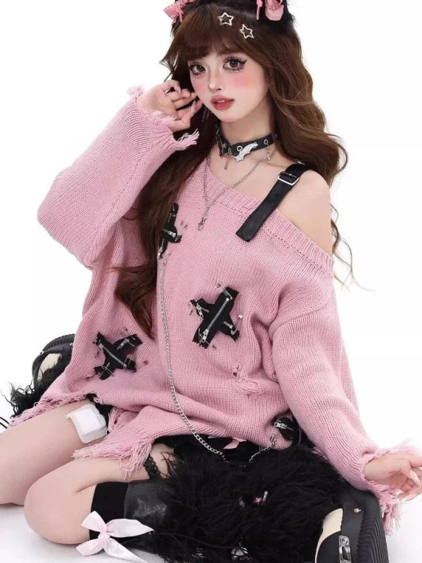 Trendy Candy Chains Distressed Sweater: Perfect for Casual Outfits