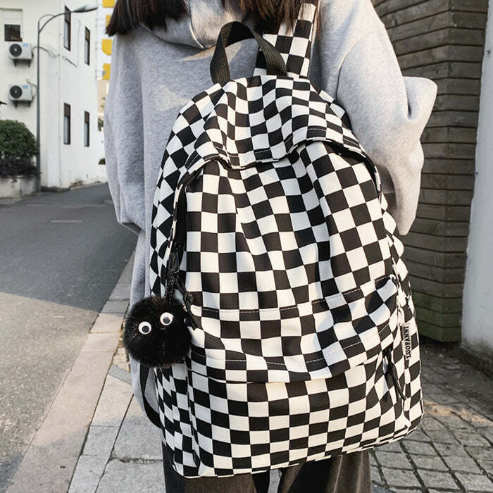 Trendy Checkered Canvas Backpack for Stylish Outfits & Everyday Use