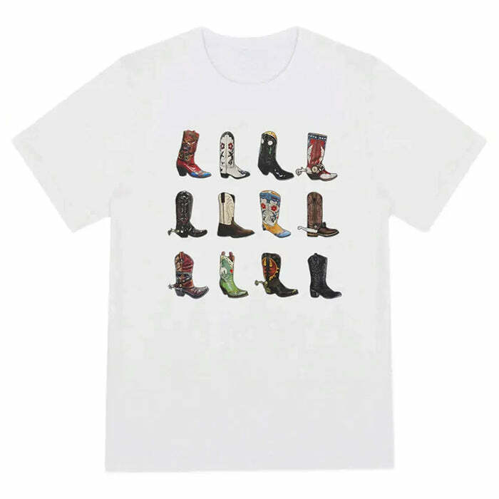 Trendy Cowboy Boots Graphic Tee: Perfect for Concerts & Casual Outfits