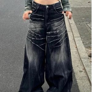 Trendy Distressed Marble Wash Wide-Leg Jeans for Stylish Outfit Ideas