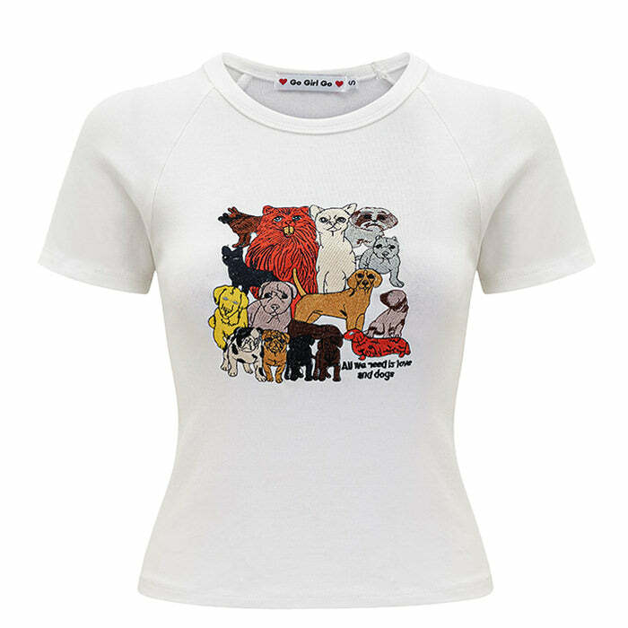 Trendy Dogs Embroidery Graphic Tee for Casual Outfits & Everyday Style