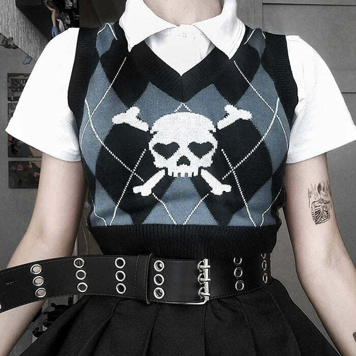 Trendy Emo Aesthetic Argyle Vest: Perfect for Concerts & Casual Outfits