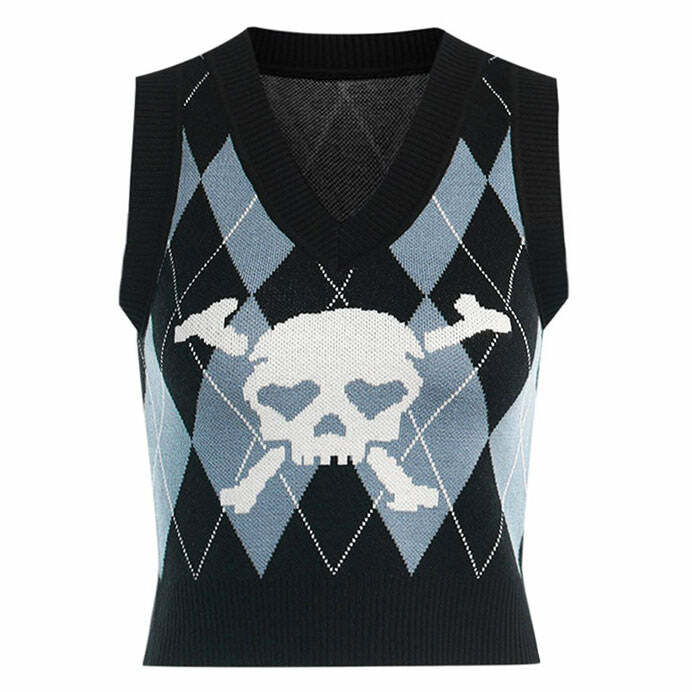 Trendy Emo Aesthetic Argyle Vest: Perfect for Concerts & Casual Outfits