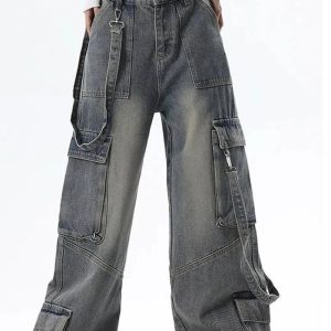 Trendy Extreme Wide-Leg Cargo Jeans: Perfect for Casual & Concert Outfits