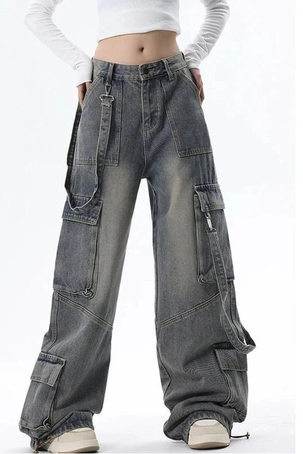 Trendy Extreme Wide-Leg Cargo Jeans: Perfect for Casual & Concert Outfits