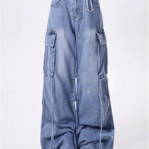 Trendy Extreme Wide-Leg Cargo Jeans: Perfect for Casual & Concert Outfits