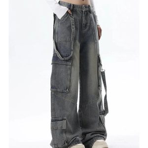 Trendy Extreme Wide-Leg Cargo Jeans: Perfect for Casual & Concert Outfits