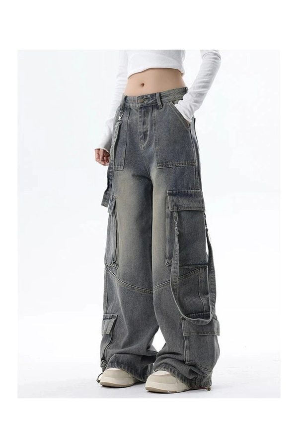 Trendy Extreme Wide-Leg Cargo Jeans: Perfect for Casual & Concert Outfits