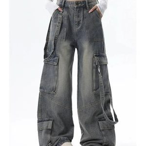 Trendy Extreme Wide-Leg Cargo Jeans: Perfect for Casual & Concert Outfits